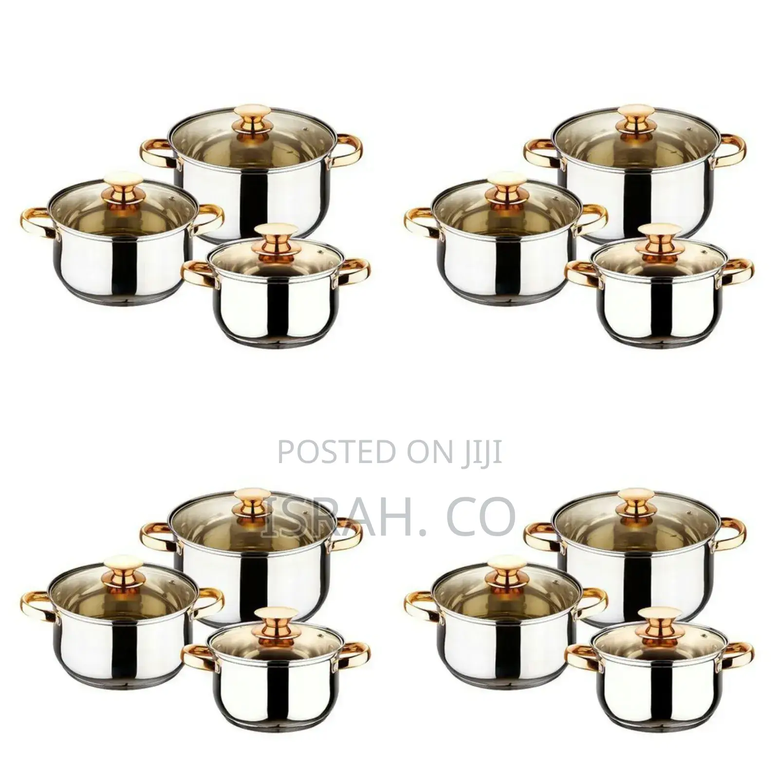 6 Pc Gold Handles Stainless Steel Saucepans Cookware Pots-