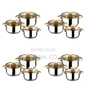 6 Pc Gold Handles Stainless Steel Saucepans Cookware Pots-