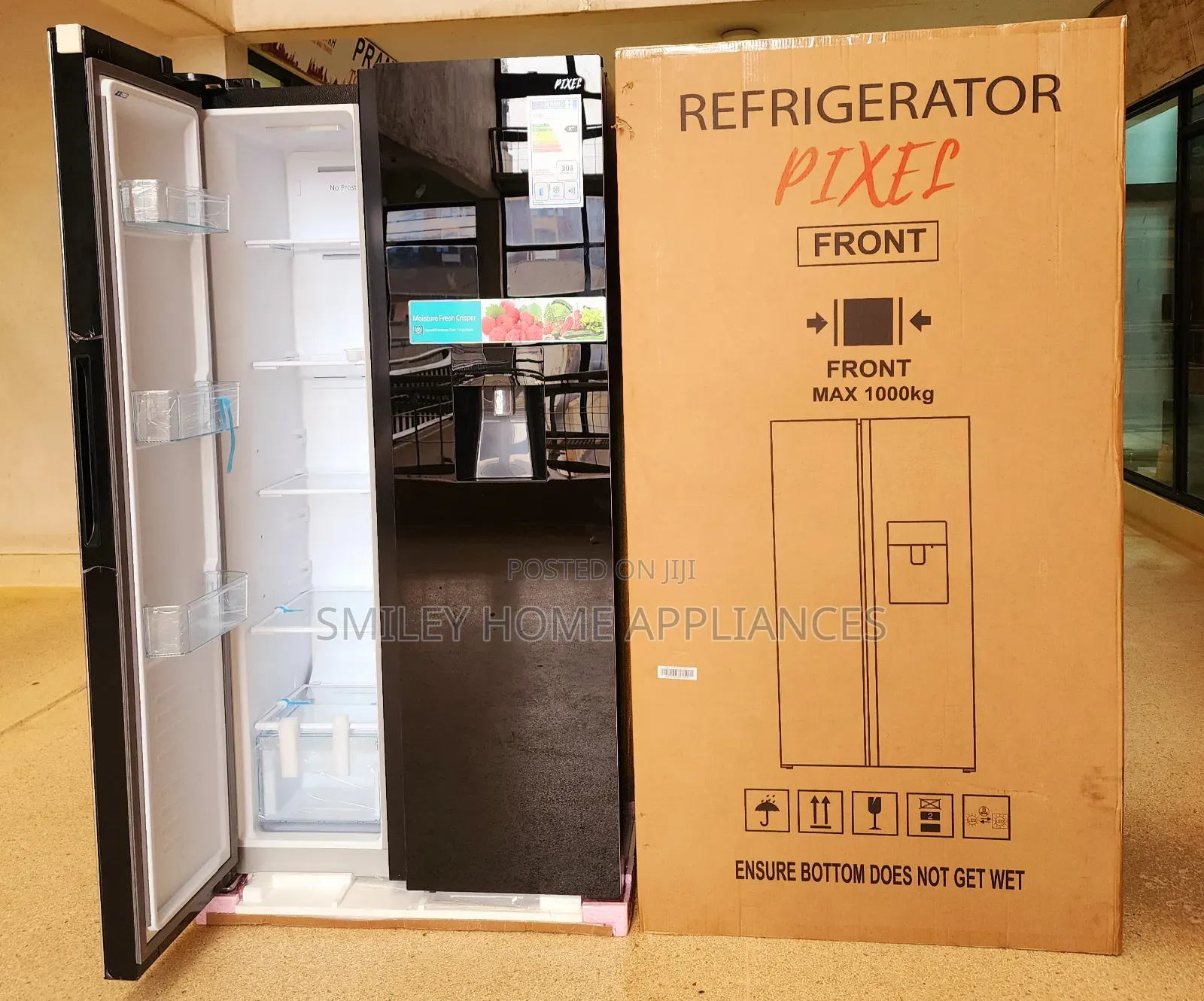 Pixels Side by Side 670ltrs Black Mirror Finish Refrigerator