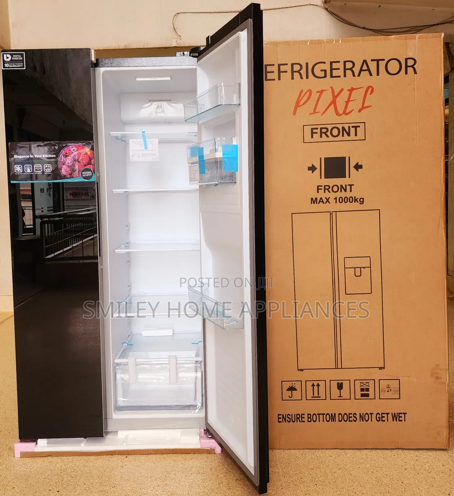 Pixels Side by Side 670ltrs Black Mirror Finish Refrigerator