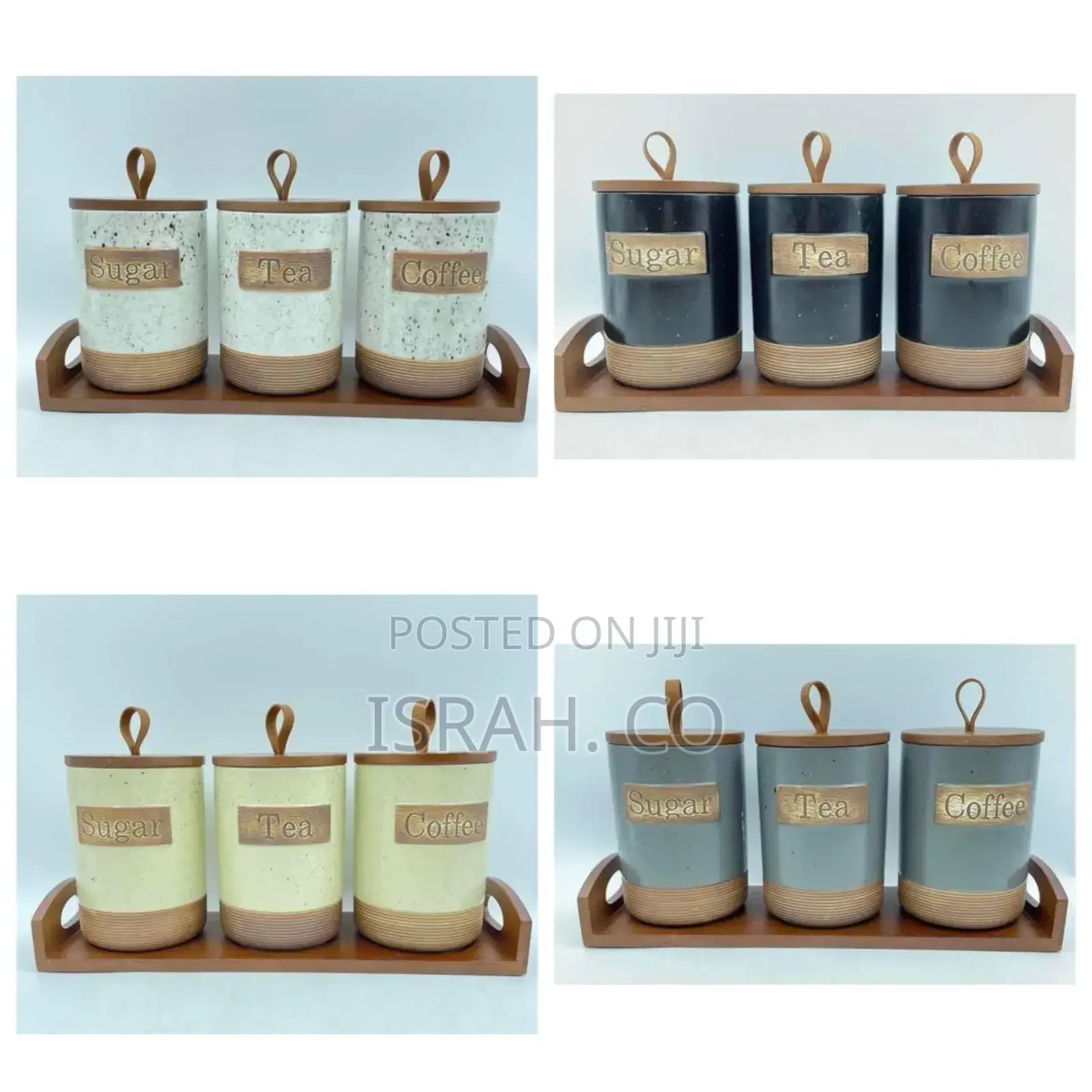 3 Piece Ceramic Canister Set for Spice Tea Coffee Sugar