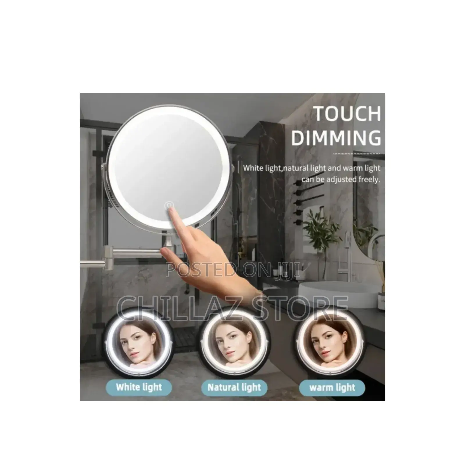 Vanity Wall Mounted Mirror With 3 Dimmable Lights.