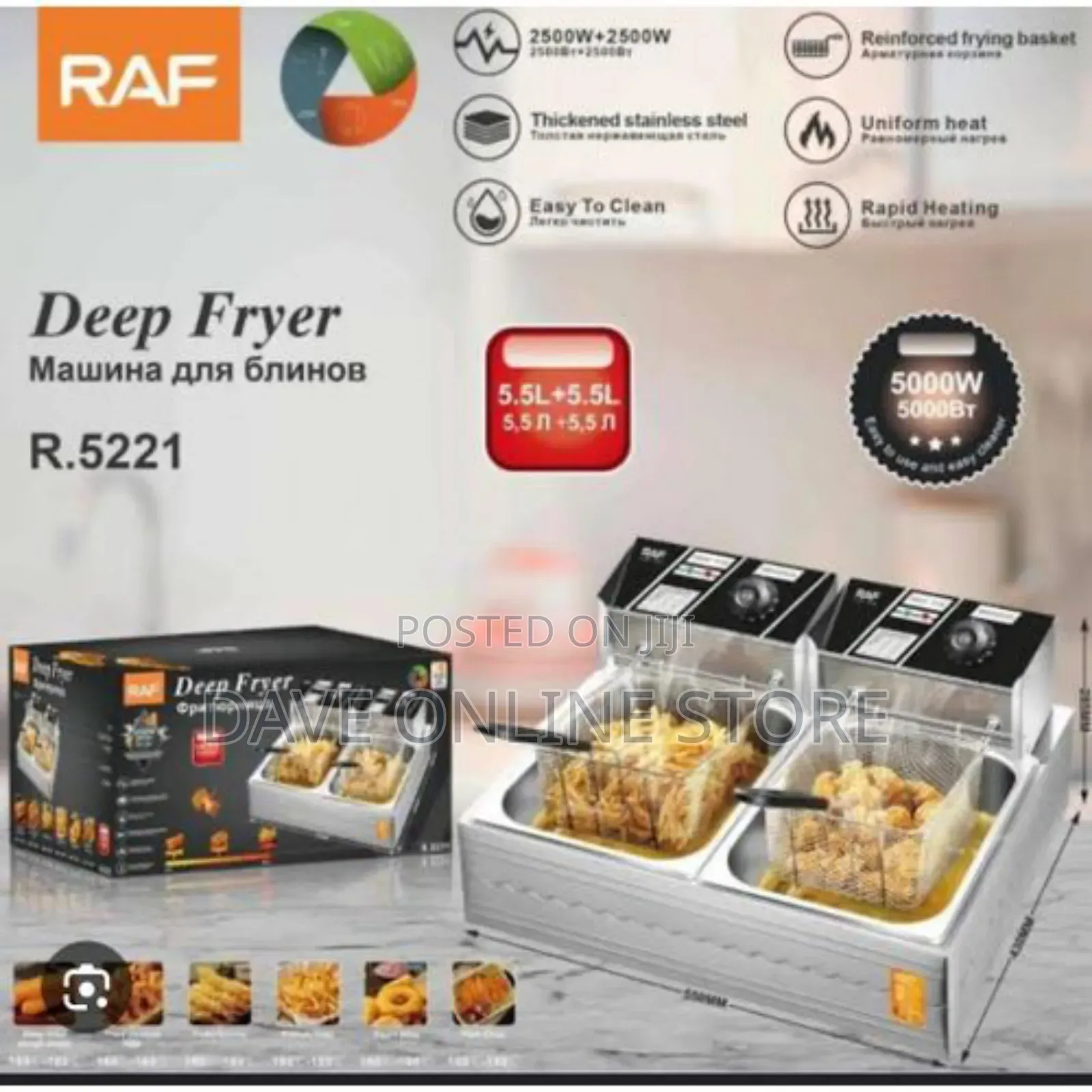RAF 11L Electric Double Deep Fryer - Silver