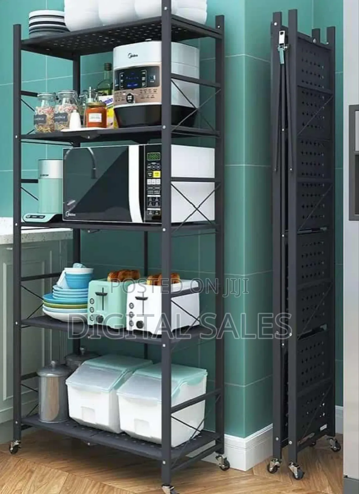 Storage Shelves 5-Tier Foldable, Rack Microwave Oven Stand,