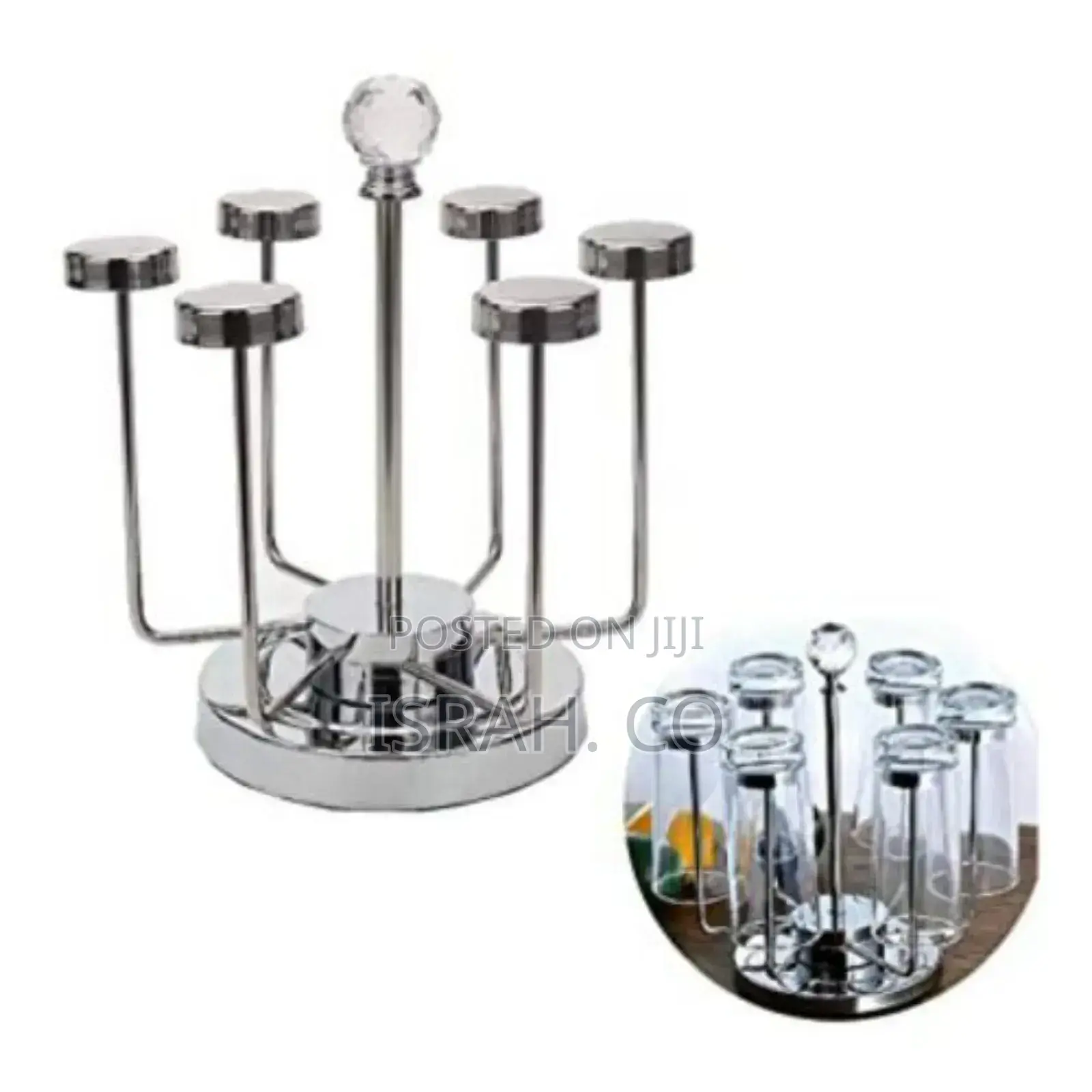 Rotating Stainless Steel 6 Glasses,Cups Holder Rack Stand -