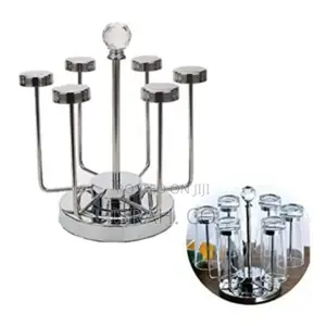 Rotating Stainless Steel 6 Glasses,Cups Holder Rack Stand -