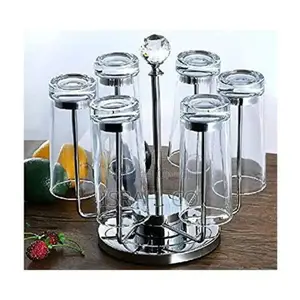 Rotating Stainless Steel 6 Glasses,Cups Holder Rack Stand -