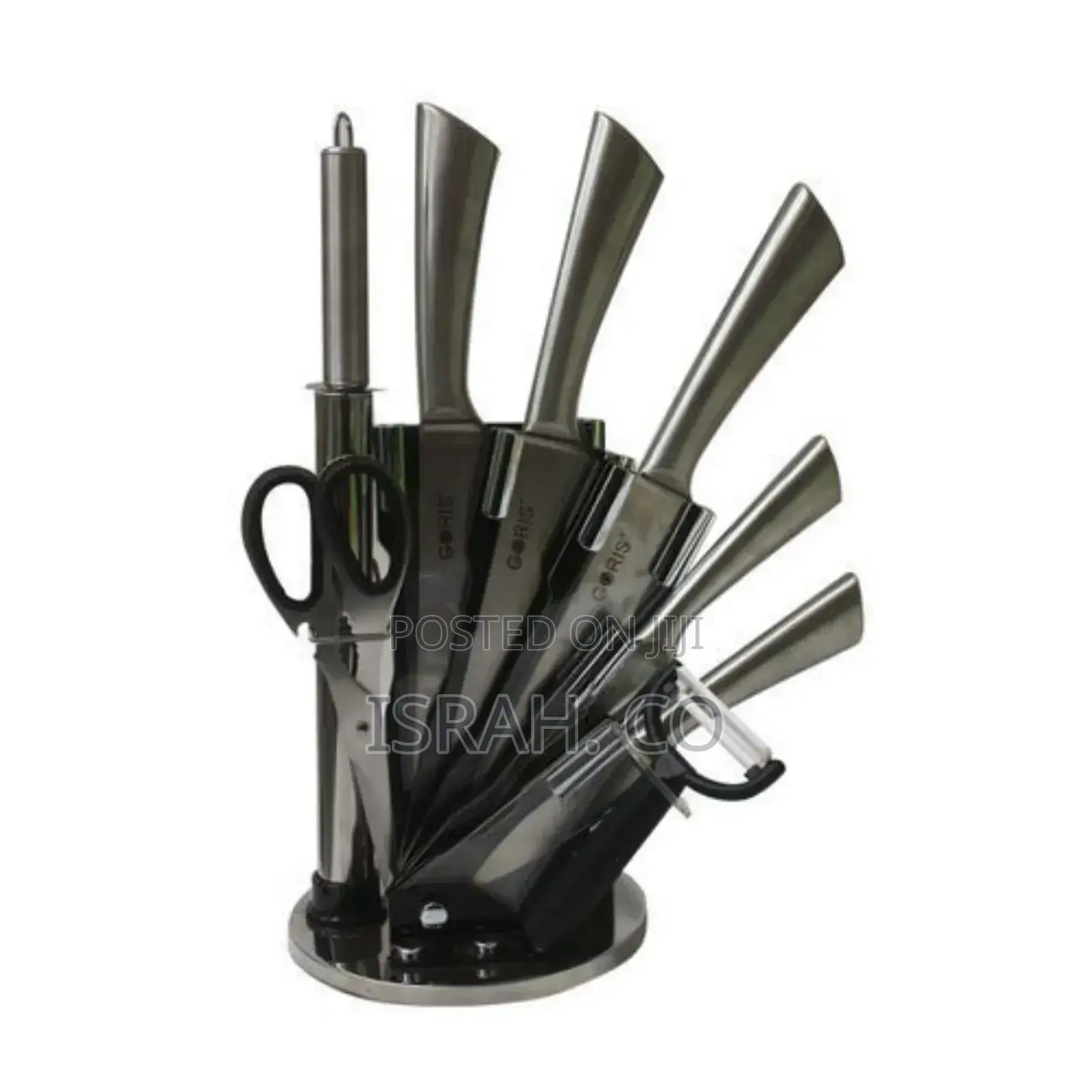 7 Piece Kitchen Knife Set on a Rotating Plate Stand - Silver
