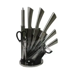 7 Piece Kitchen Knife Set on a Rotating Plate Stand - Silver