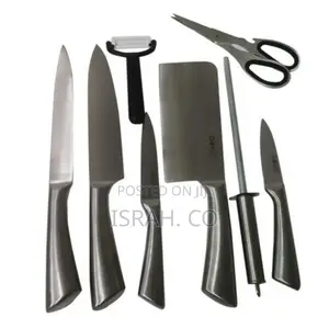 7 Piece Kitchen Knife Set on a Rotating Plate Stand - Silver