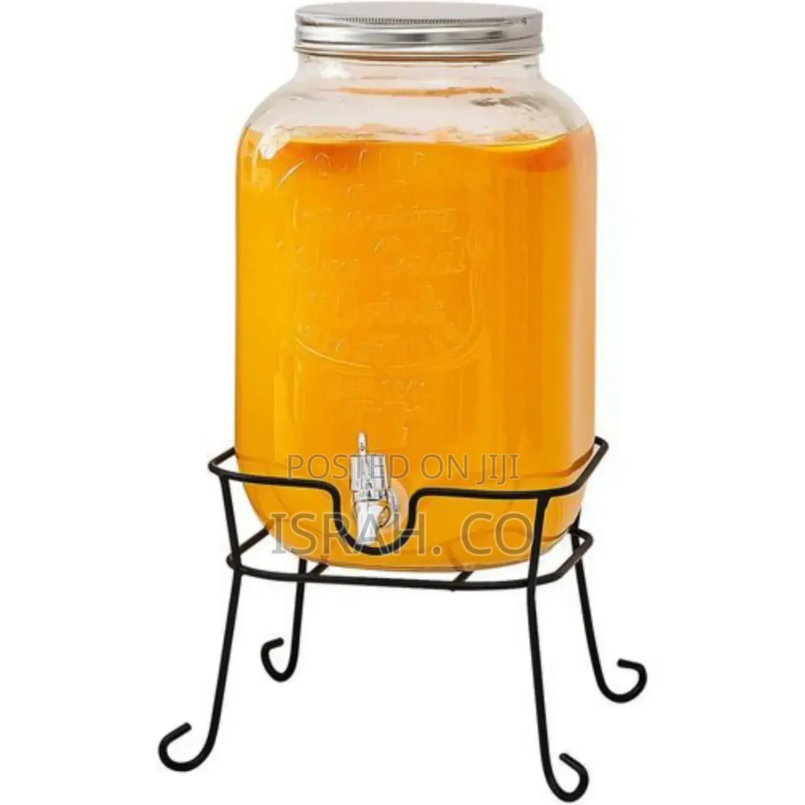 8L Glass Beverage Dispenser With Scroll Iron Stand,