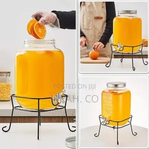 8L Glass Beverage Dispenser With Scroll Iron Stand,