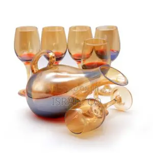 6 Piece Goblet Wine Glassesand 1piece Wine Decanter - Gold .