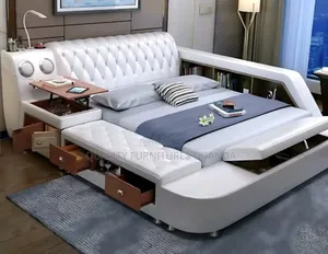 5x6 in Pure White Leather Tufted Bed