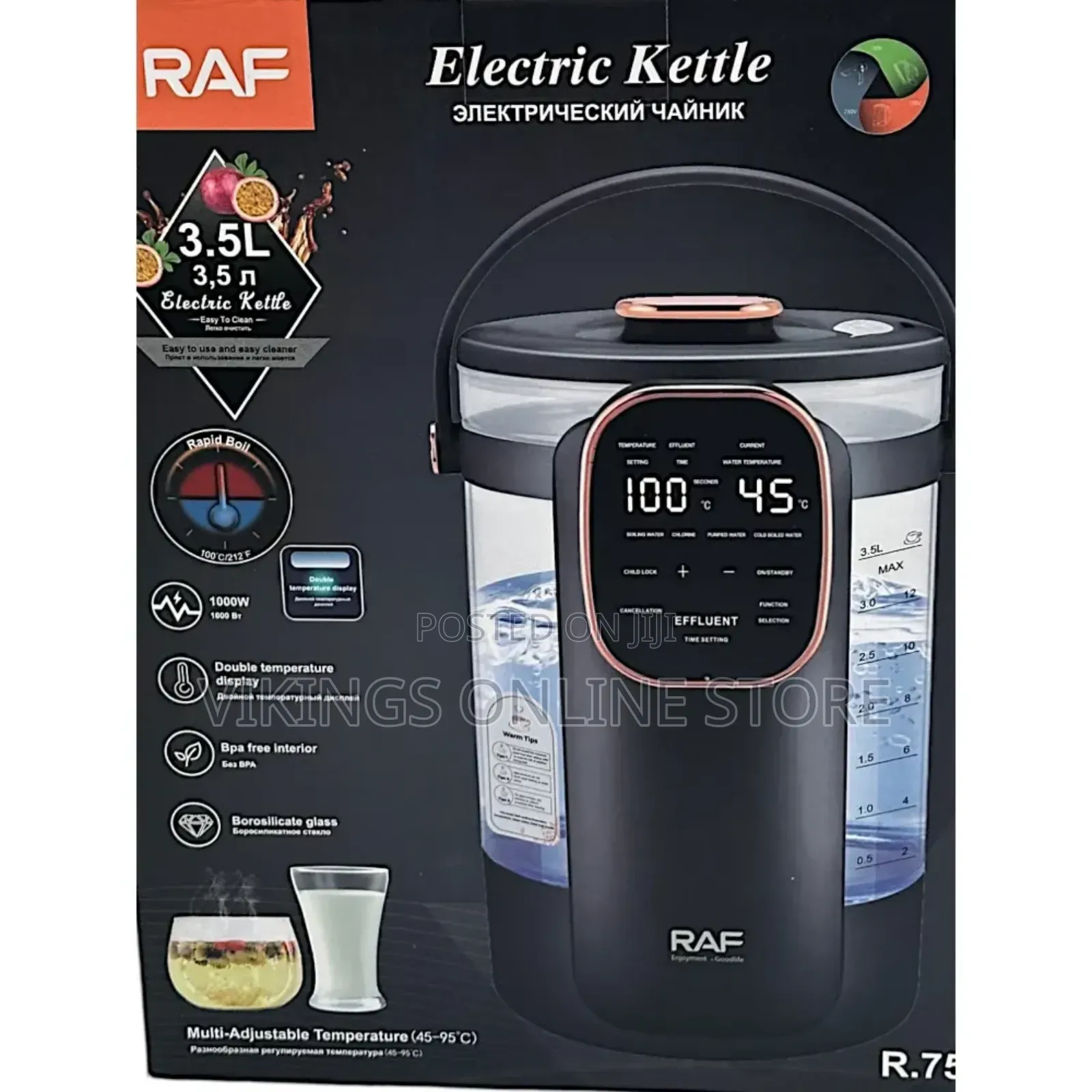 Raf Temperature Controlled Electric Kettle - 3.5L - 1000W