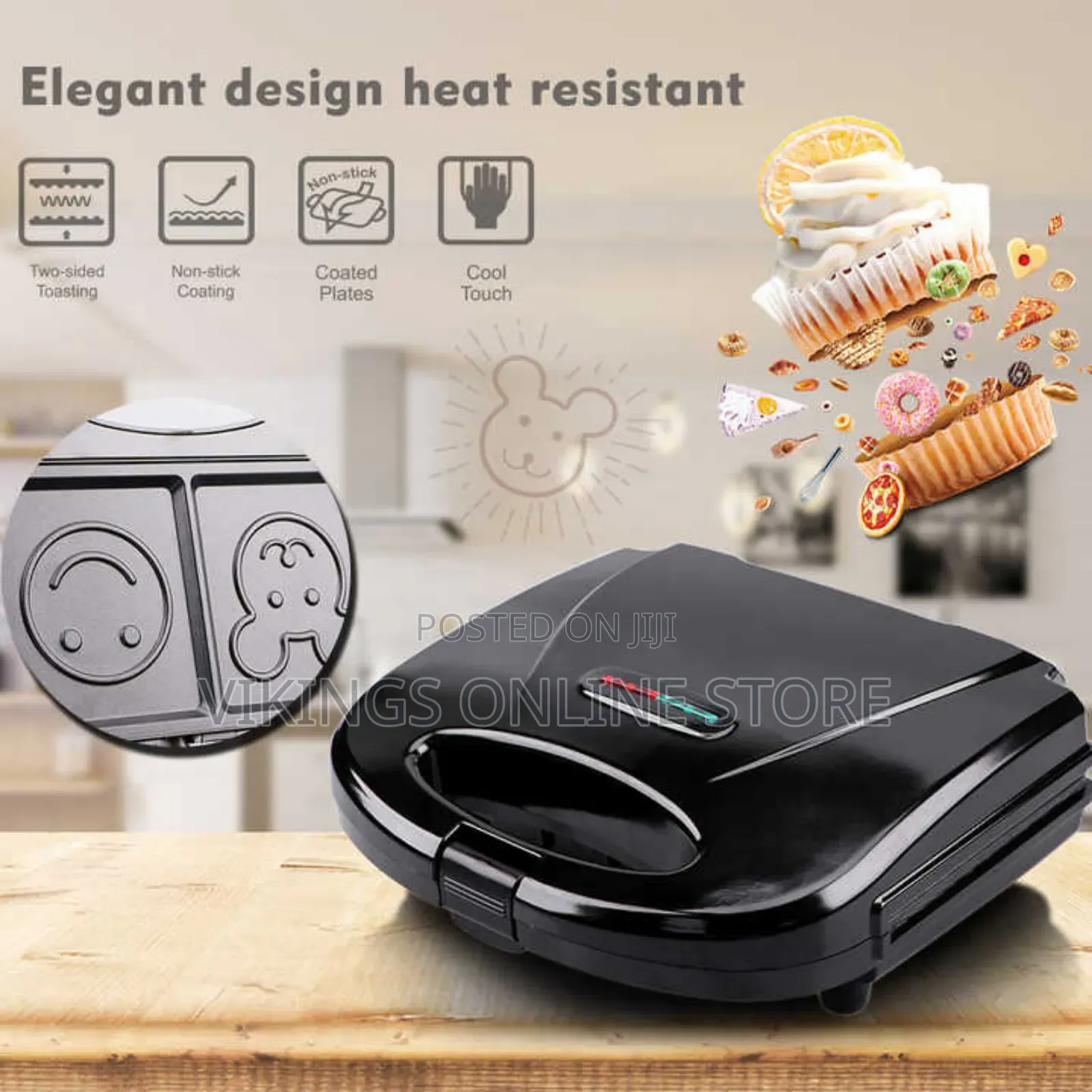 2 Slice Panini Waffle Maker Cartoon Smiley Face Pattern