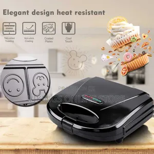 2 Slice Panini Waffle Maker Cartoon Smiley Face Pattern