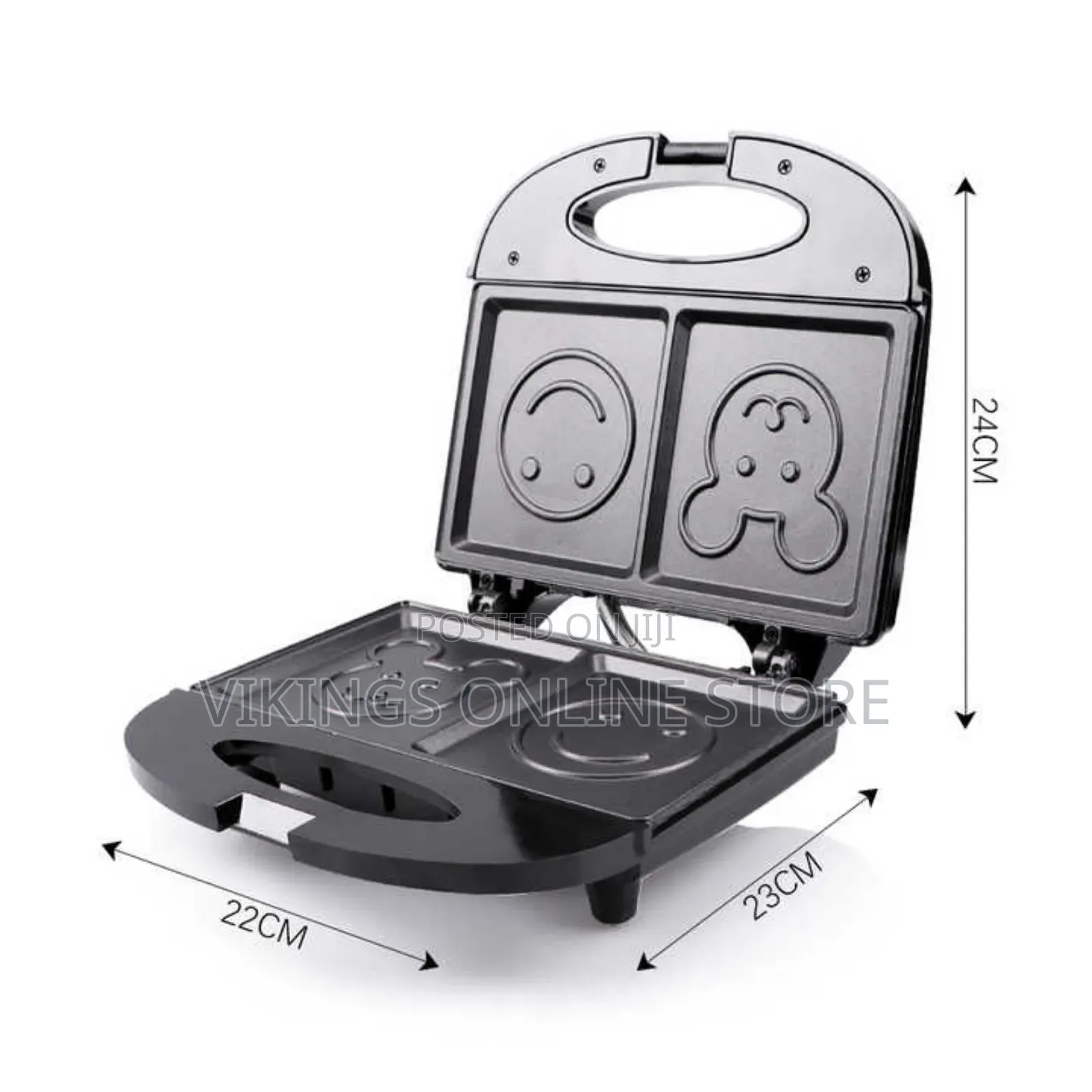 2 Slice Panini Waffle Maker Cartoon Smiley Face Pattern