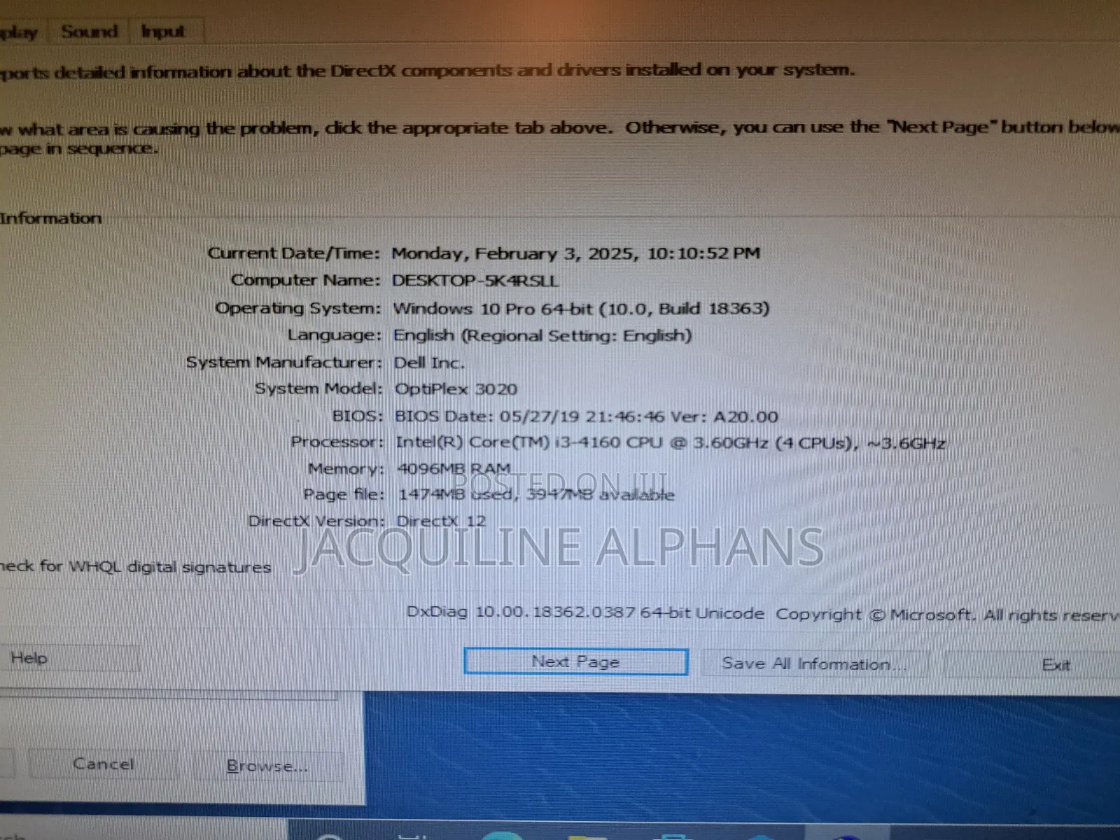 Desktop Computer Dell OptiPlex 3020 4GB Intel Core I3 HDD 500GB