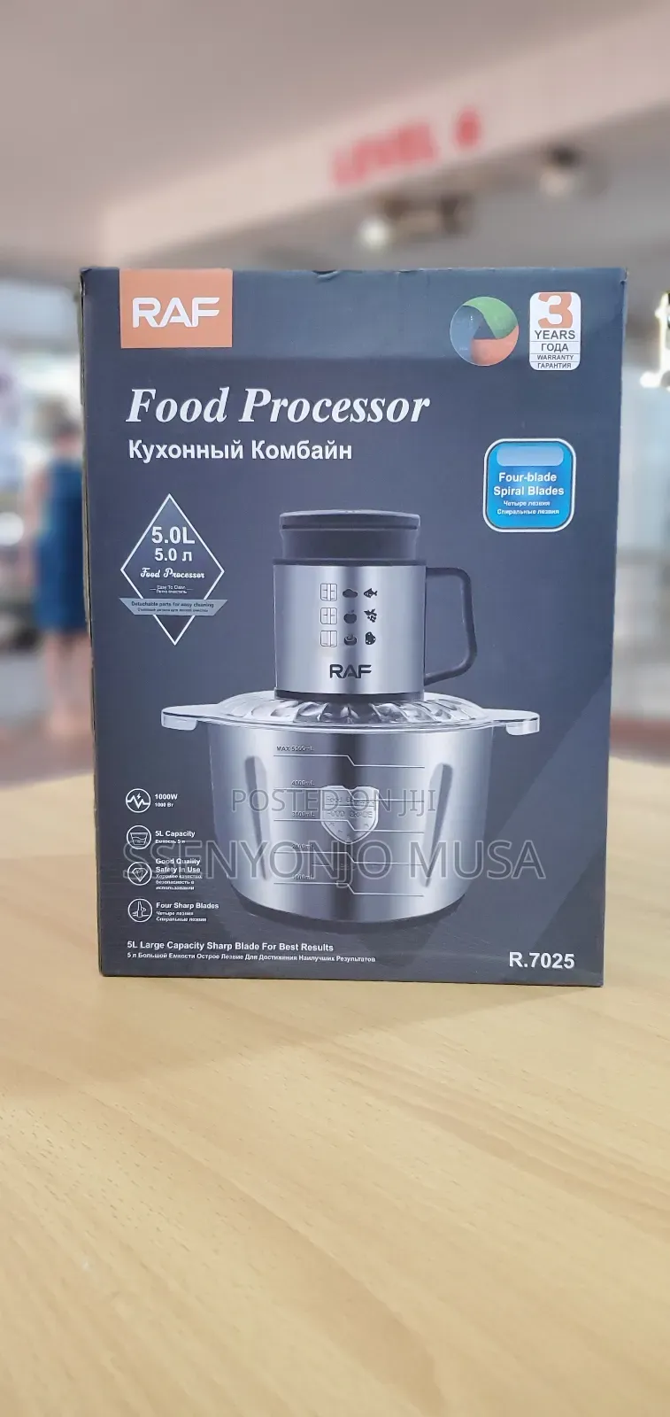 RAF Food Processor -5.0l,1000w,4 Sharp Blades-3-Yrs Warranty