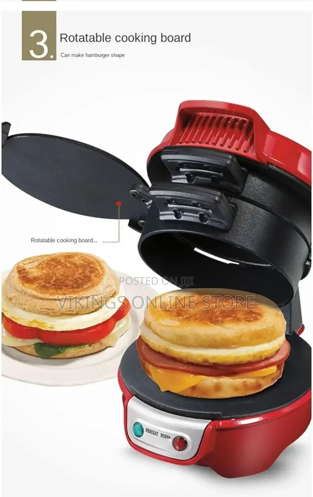 600W Breakfast Sandwich Maker With Egg Cooker Ring