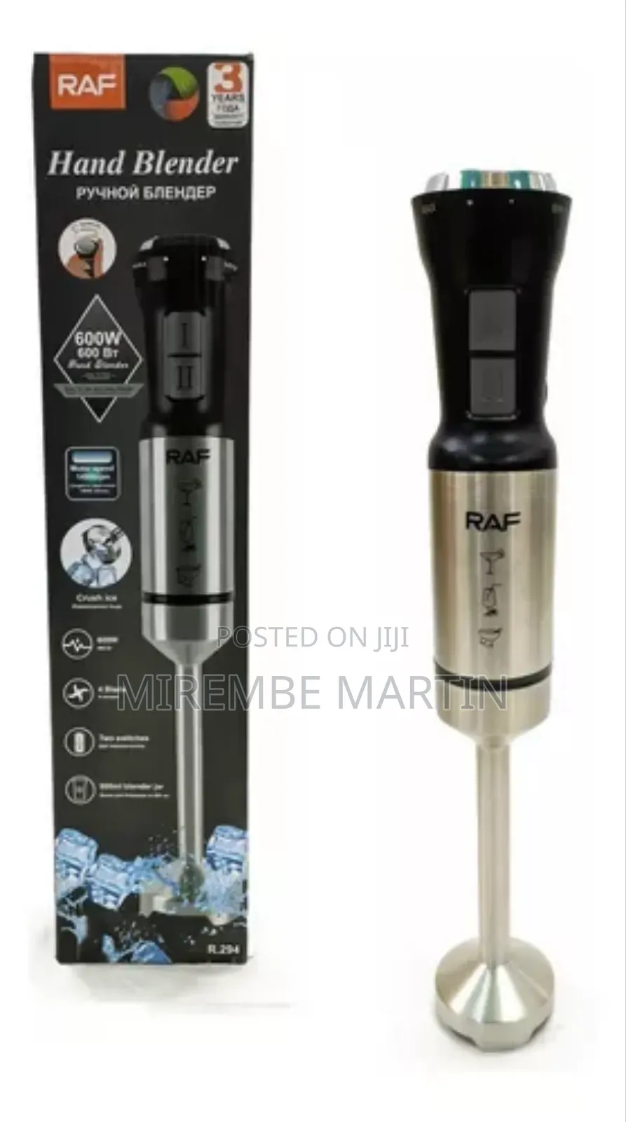Hand Blender Immersion Blender 600w Raf R.294 Silver Color