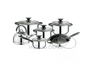 12 Pc Steel Pots Kettle Frying Pan Saucepans Cookware,Silver