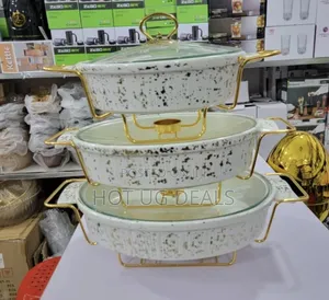 3 Pieces Set of Elegant Ceramic Chafing Dish With Burners