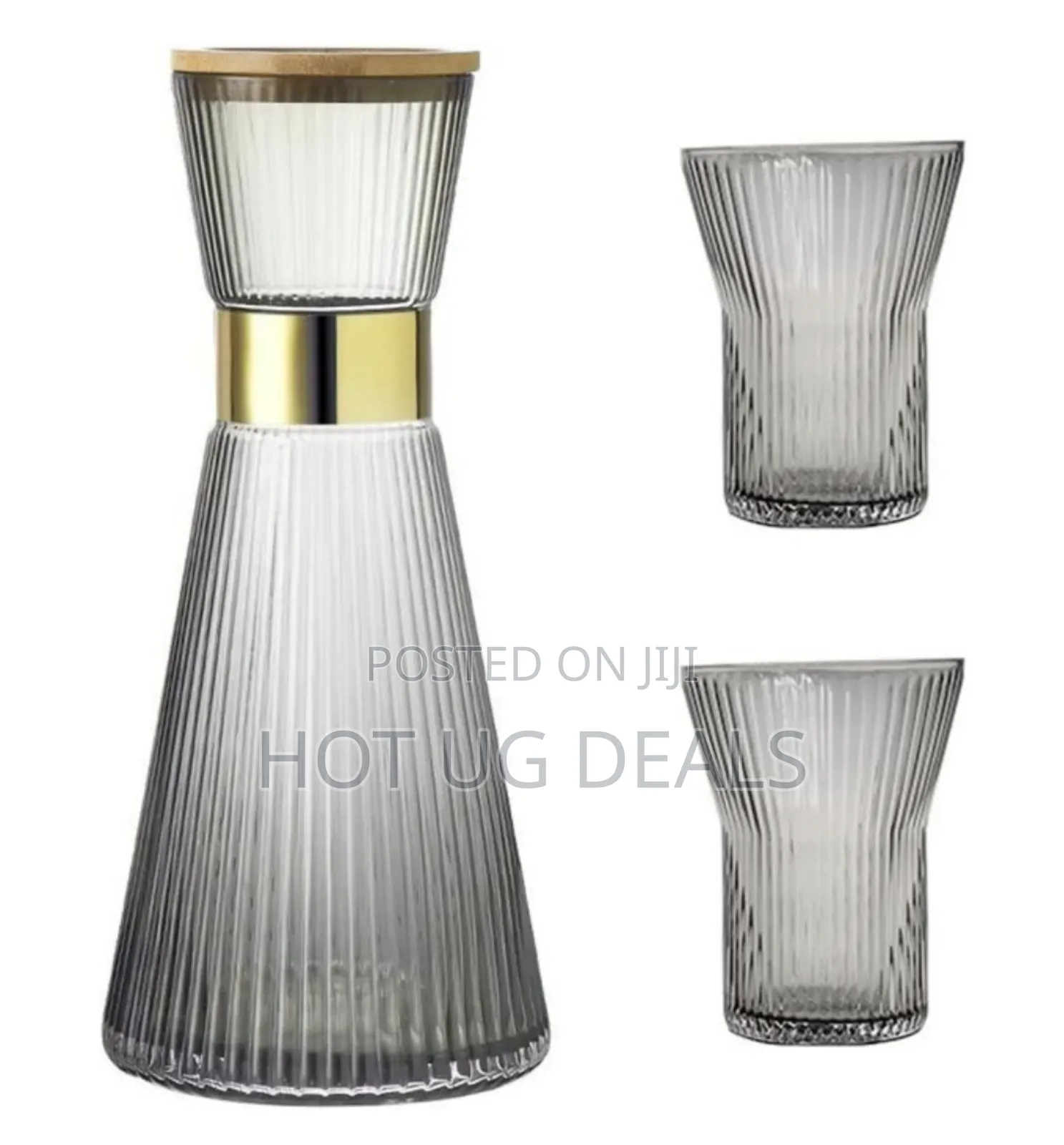 Ribbed Crystal Glass Carafe With Lid, 4 Cups Without Tray
