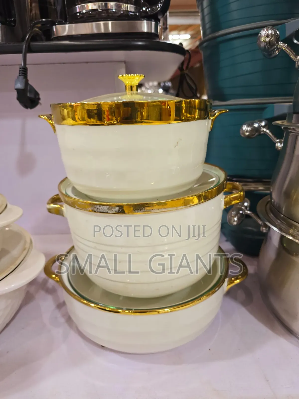 3 Pieces Ceramic Gold Line Serving Dish Set