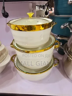 3 Pieces Ceramic Gold Line Serving Dish Set