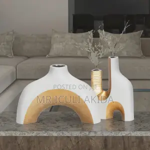 Hera Luxry Decor Modern Arched Ceramic White Gold Vase 8''