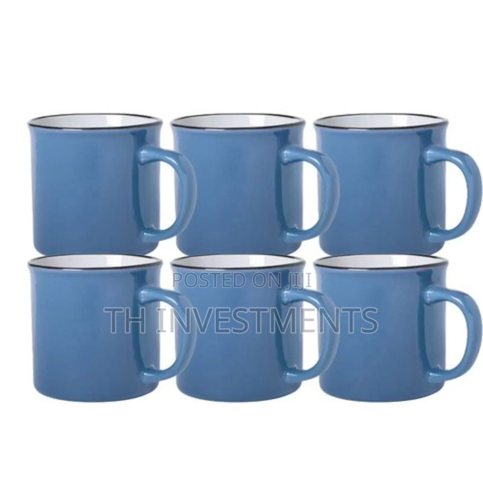 Set of 6 Coloured Cereamic Cups -Ocean Blue A003-38
