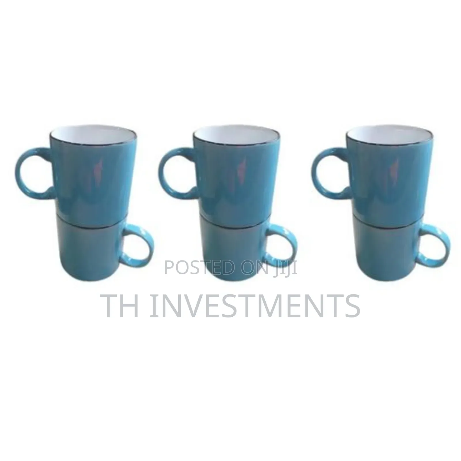 Set of 6 Coloured Cereamic Cups -Ocean Blue A003-38