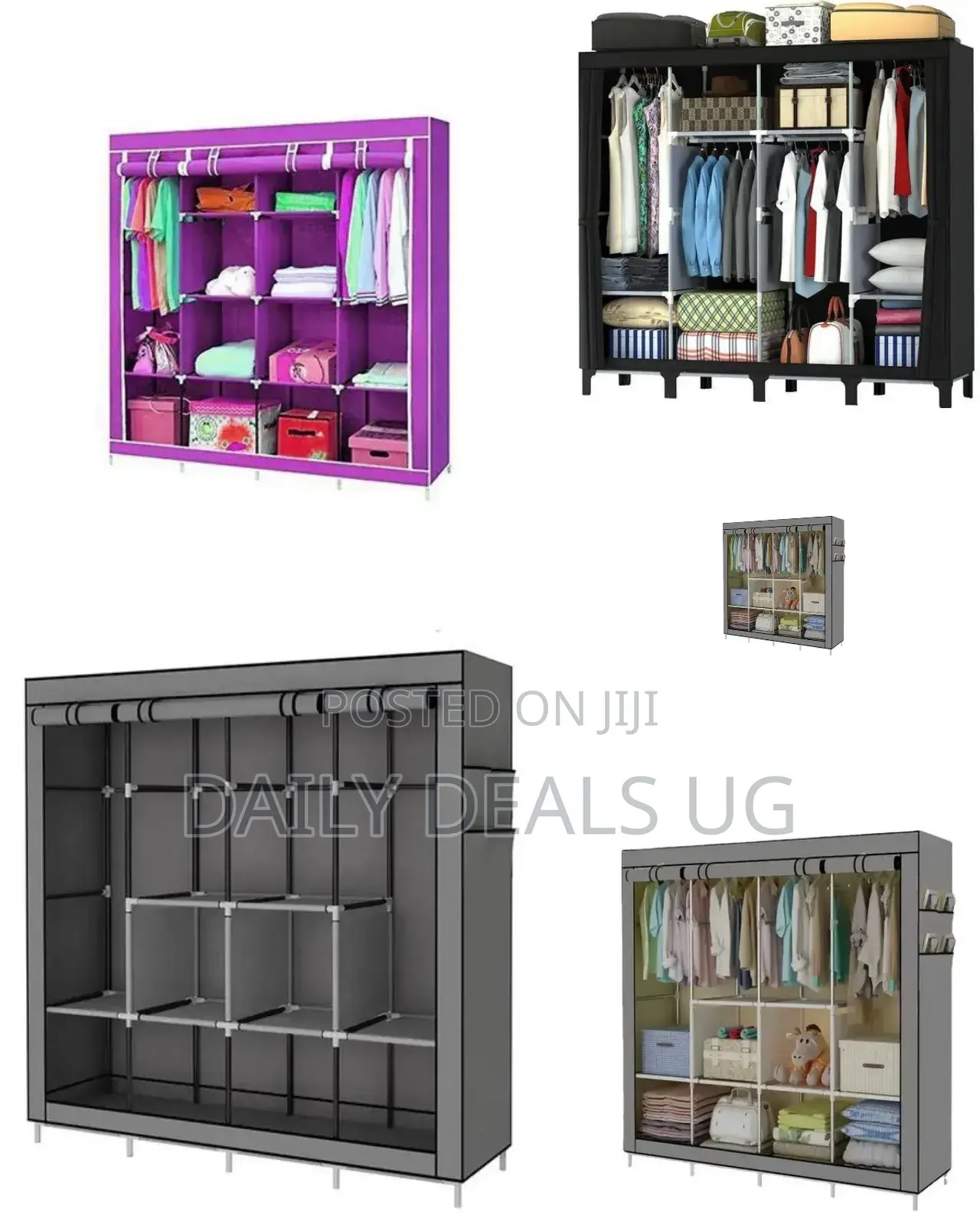 4 Column Metallic Poles Portable Wardrobe