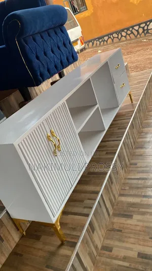 Flat White Tv Stand With Gold Metallic Stands