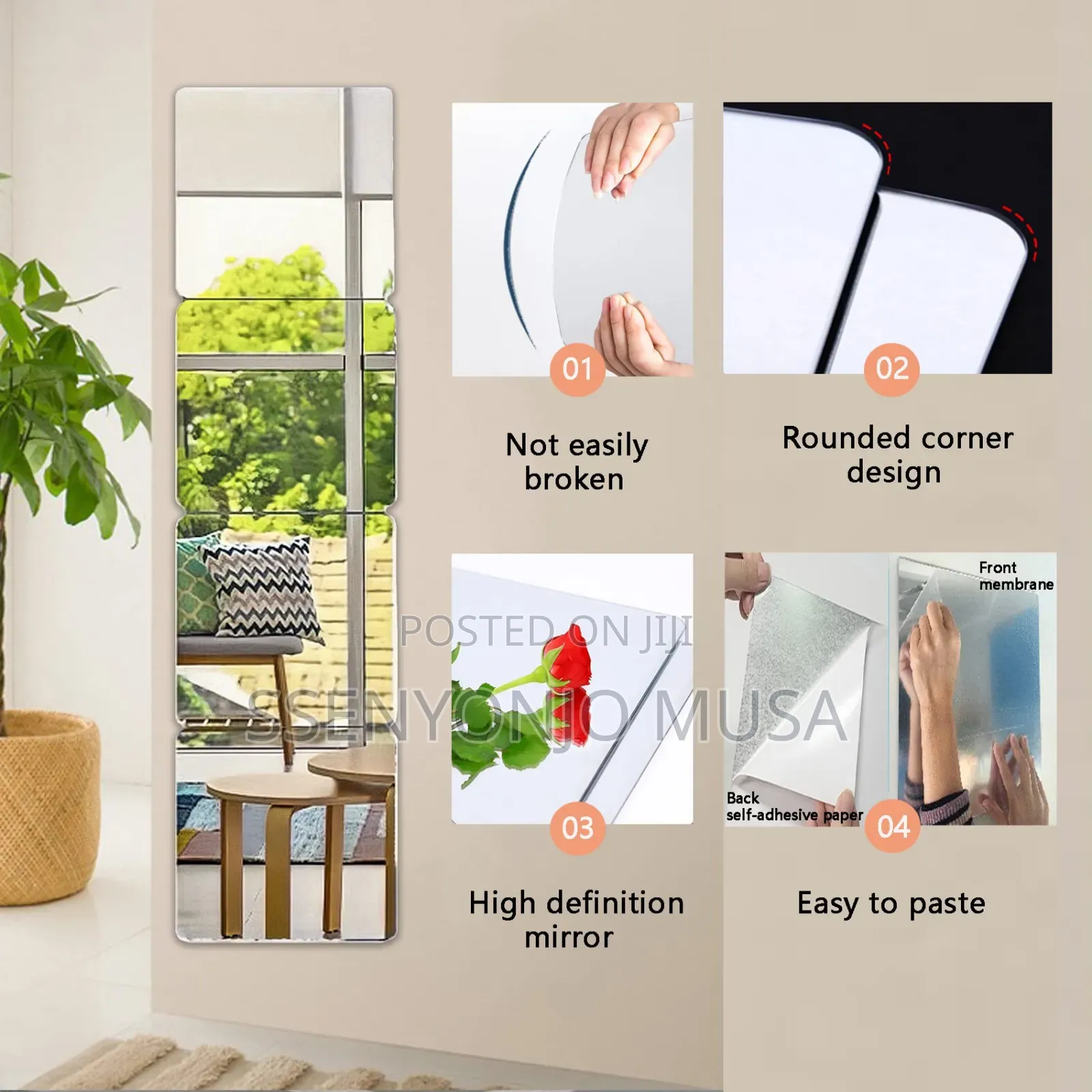 Self-Adhesive Acrylic Mirror -Frameless-Wall-Mounted,20x90cm