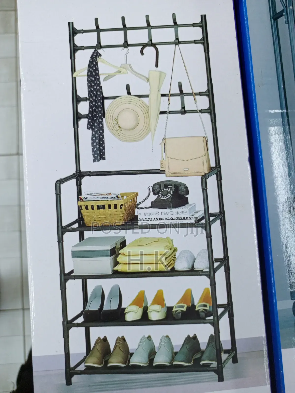4-Tier Shoe Rack With Coat Hooks.