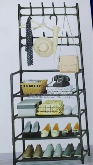 4-Tier Shoe Rack With Coat Hooks.