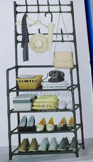 4-Tier Shoe Rack With Coat Hooks.