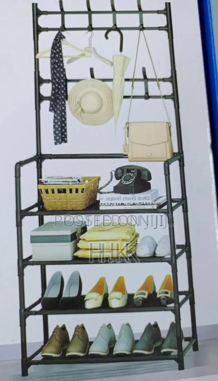 4-Tier Shoe Rack With Coat Hooks.