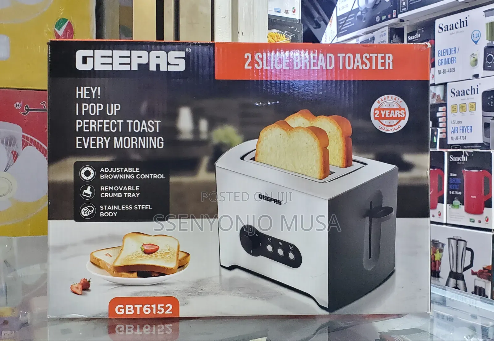 Geepas 2 Slice Bread Toaster Gbt6152 - Adjustable Browning