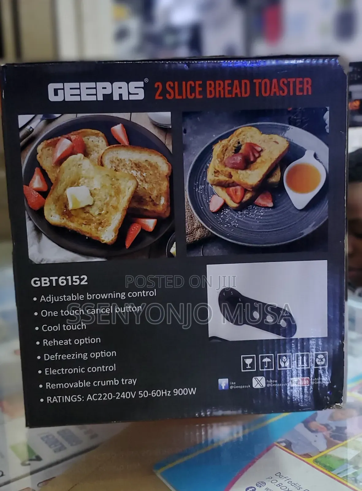 Geepas 2 Slice Bread Toaster Gbt6152 - Adjustable Browning