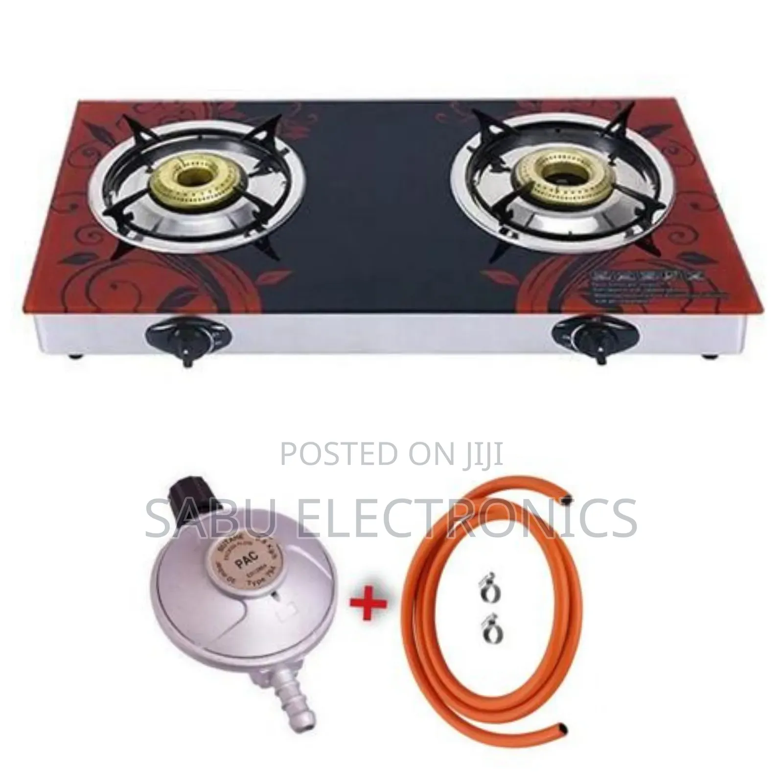 Full Kit Gas Stove - Double Burner- 2m Hose Pipe + Clips