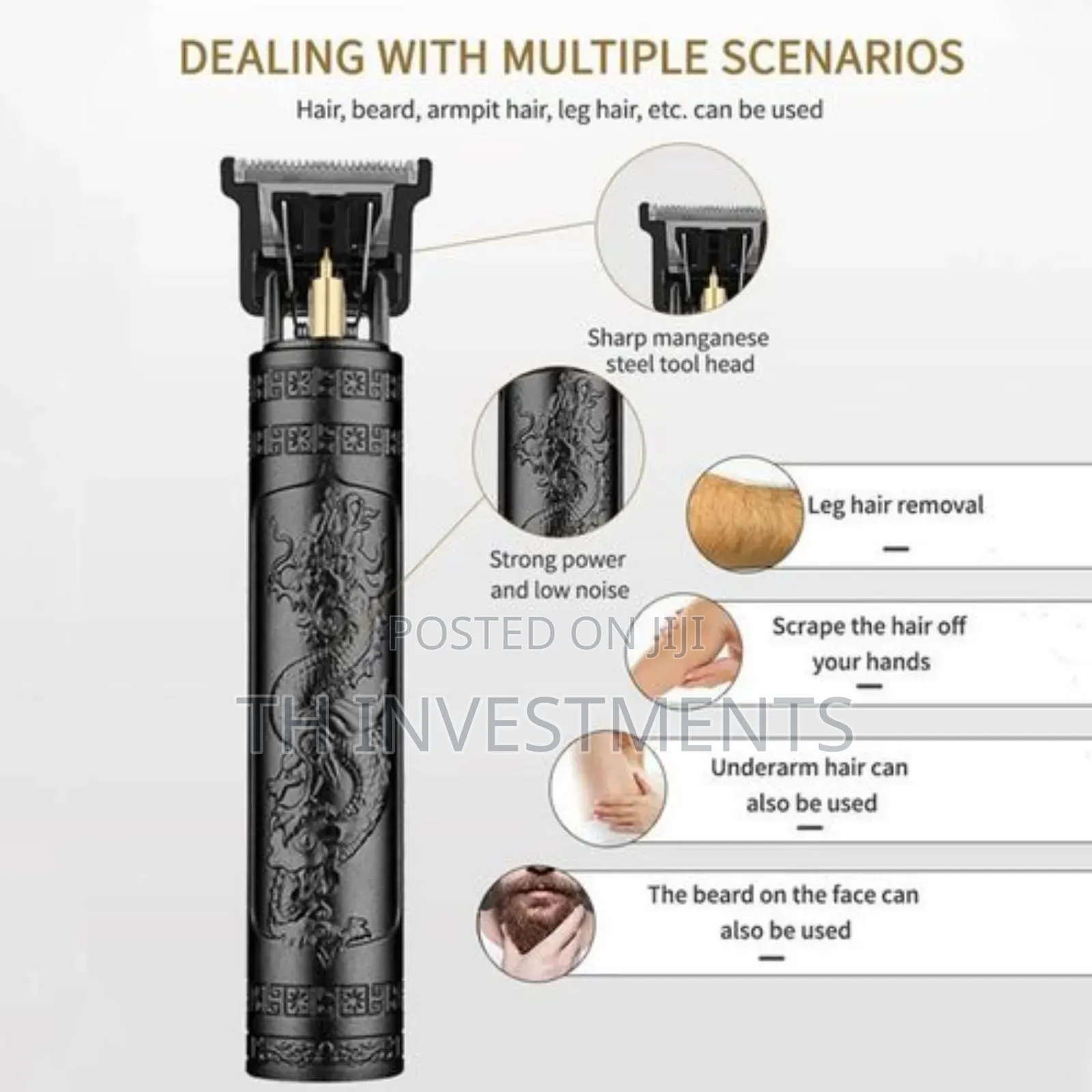 Rechargeable Metal Simple Style Hair Clipper Black