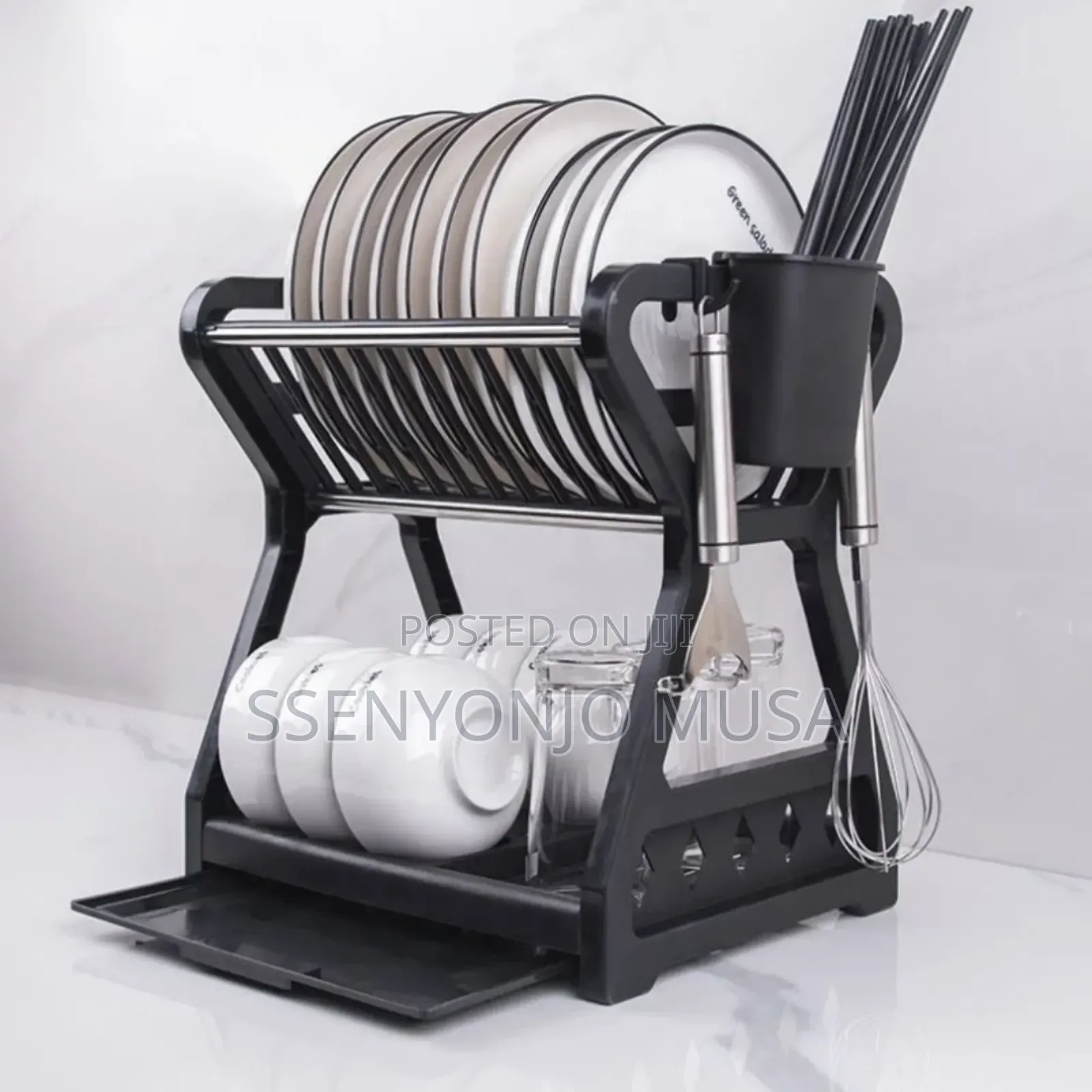 Double Layer Plastic Dish Drainer With Cutlery Basket