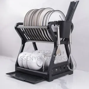 Double Layer Plastic Dish Drainer With Cutlery Basket