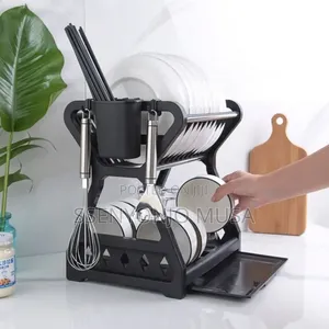 Double Layer Plastic Dish Drainer With Cutlery Basket