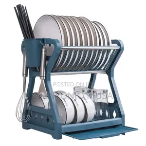 Double Layer Plastic Dish Drainer With Cutlery Basket