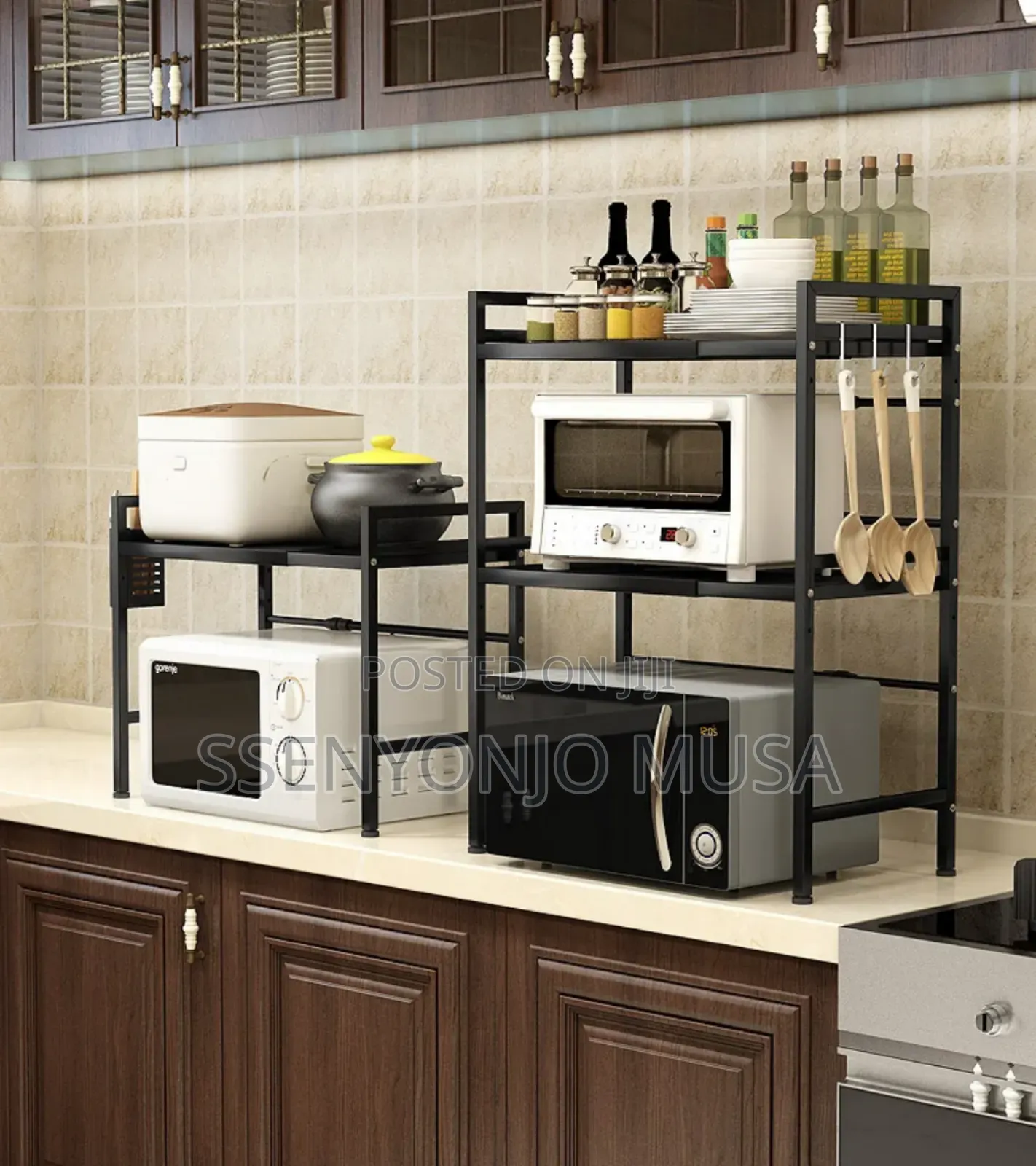 3-tier Microwave Oven Rack With Adjustable Shelf Hooks